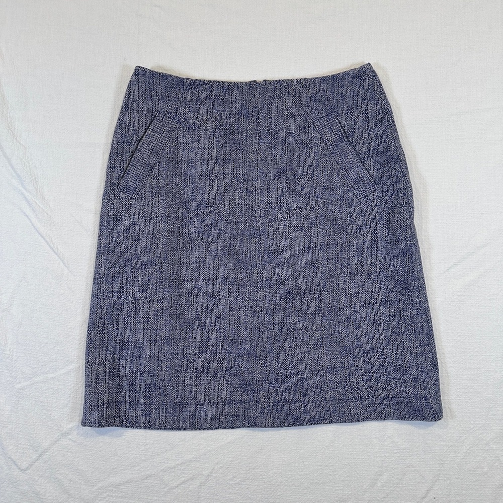 Lands' End Womens Navy Blue Textured A-Line Skirt Size 10 Pockets Stretch Office